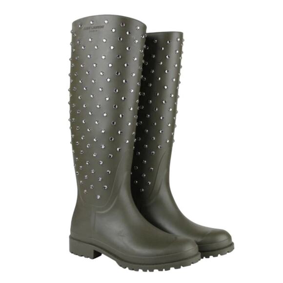 Saint Laurent Rhinestone Rain Boots Size 38 Leather Lined + COA - Flaw - Picture 1 of 13